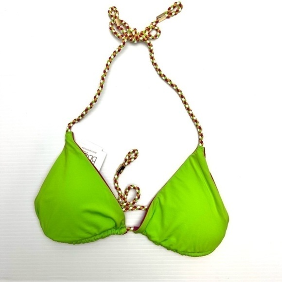 Becca  Bikini Top womens small Jessica Reversible Banded Halter Green and Pink - Picture 8 of 9